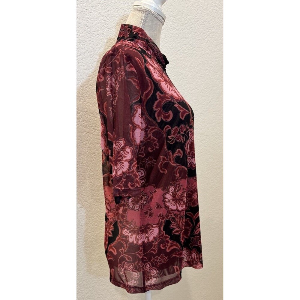 JOHNNY WAS Floral Print Mesh Knit Mock Neck Elbow Sleeve Top. Size XS , S - Picture 4 of 7